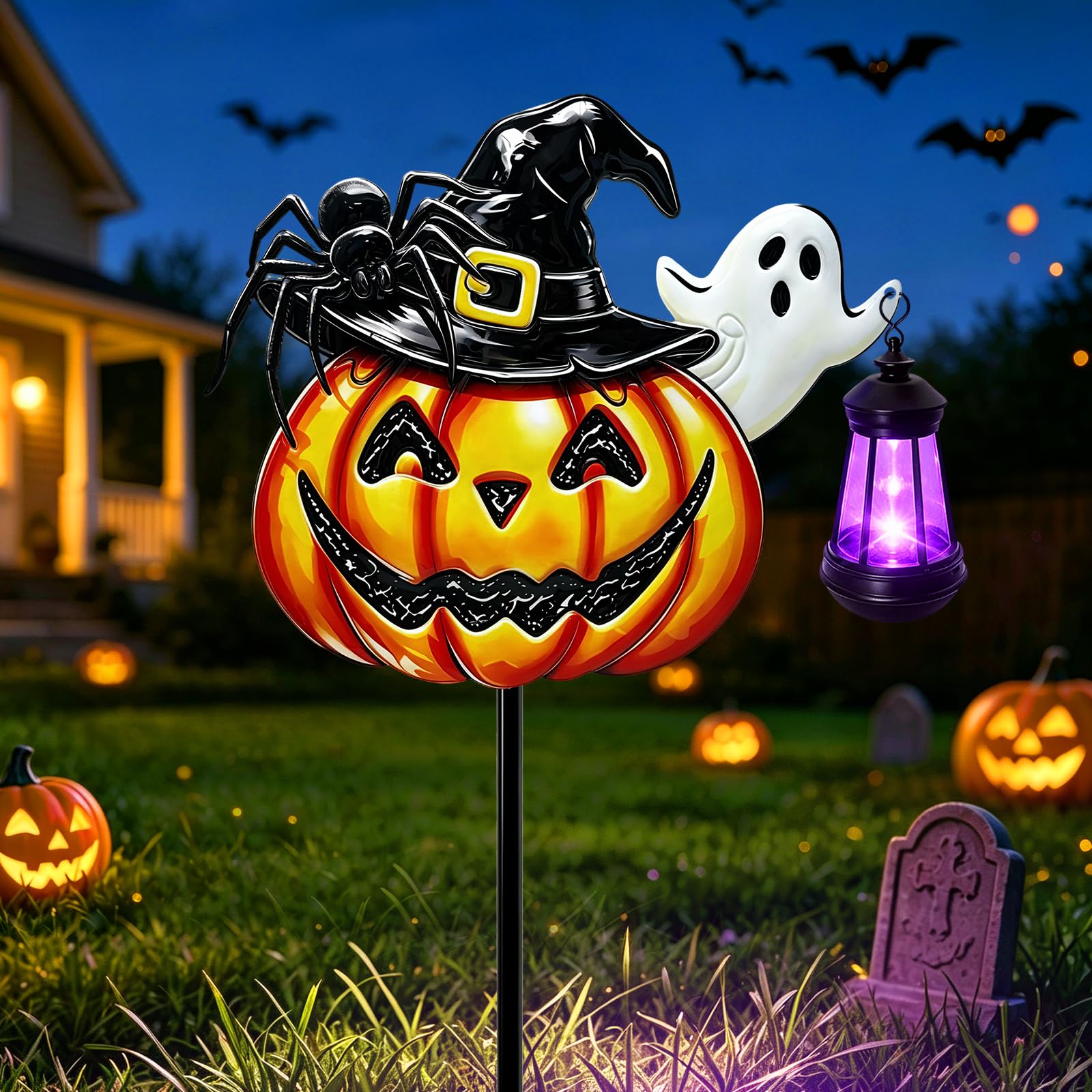 VOOKRY Halloween Pumpkin Lights Outdoor,Metal Pumpkin with Hanging Lantern