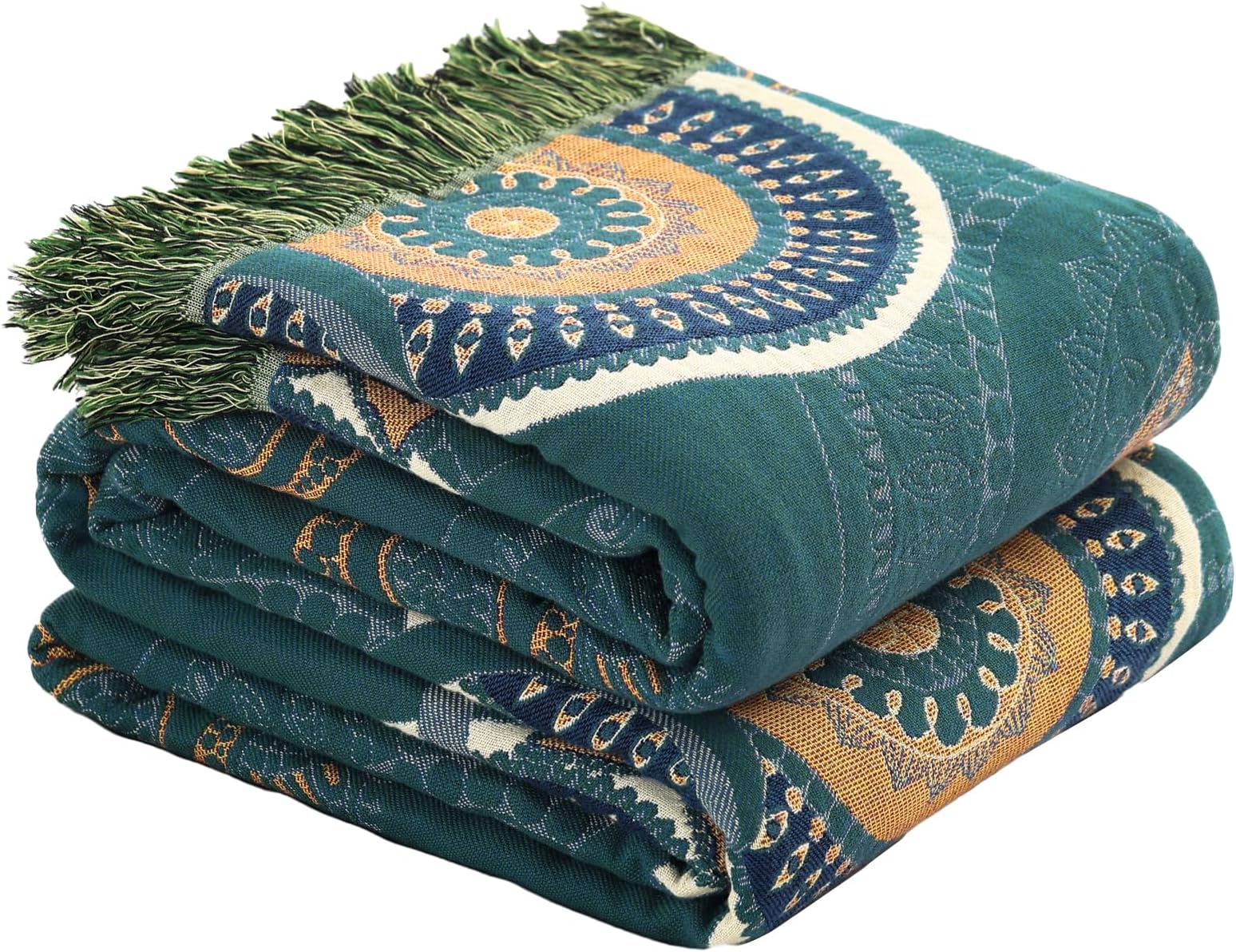 – Wotcsil Cotton Sofa Throw Blanket Floral Large Boho Throw Bed Throw Blanket Reversible Bedspread Throw for Covering Sofa Bed Armchair, Green,150x200cm