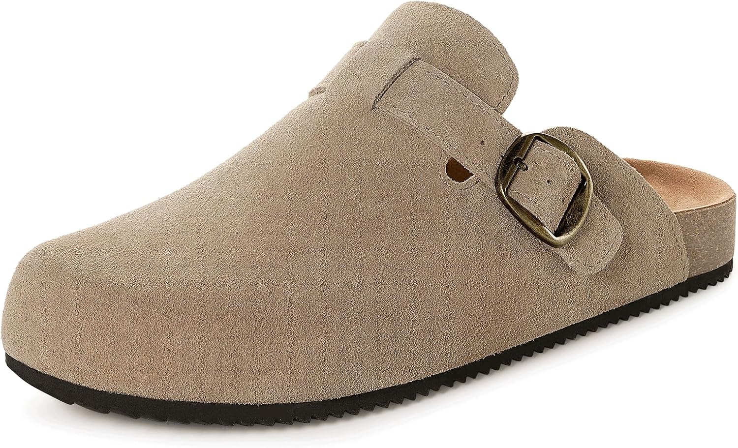 Womens Suede Clogs Mens Genuine Leather Mules Cork Footbed Sandals with Arch Support