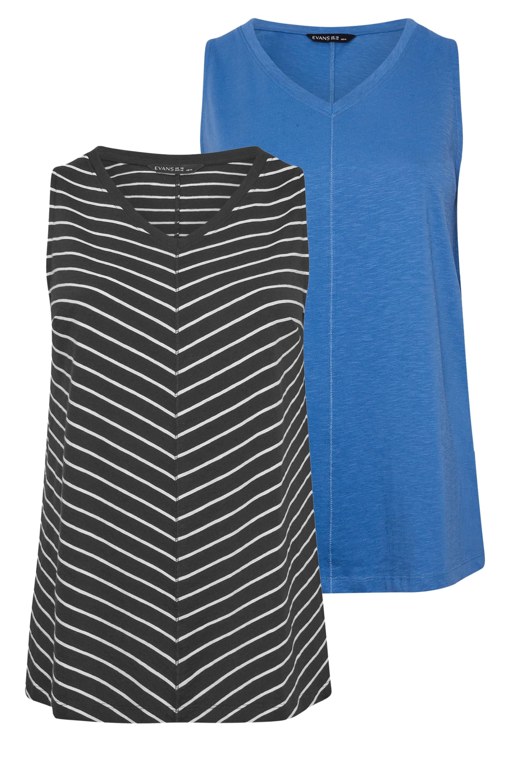 Evans Women's Black Essential Curve 2 Pack Blue & Cotton Vest Tops - Plus Size Curve