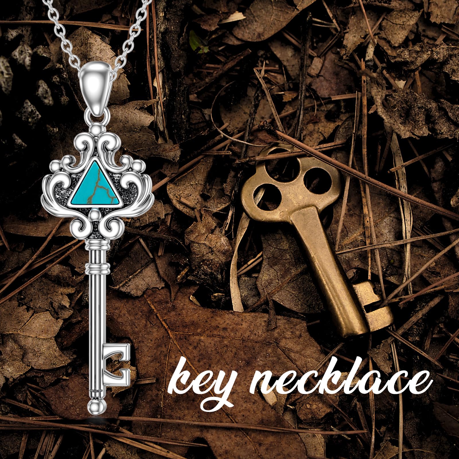 Schlüssel-Halskette 925er-Sterlingsilber Dreieck echter Türkis-Edelstein Schlüsselanhänger Western-Bohemian-Schmuck Geschenke für Frauen