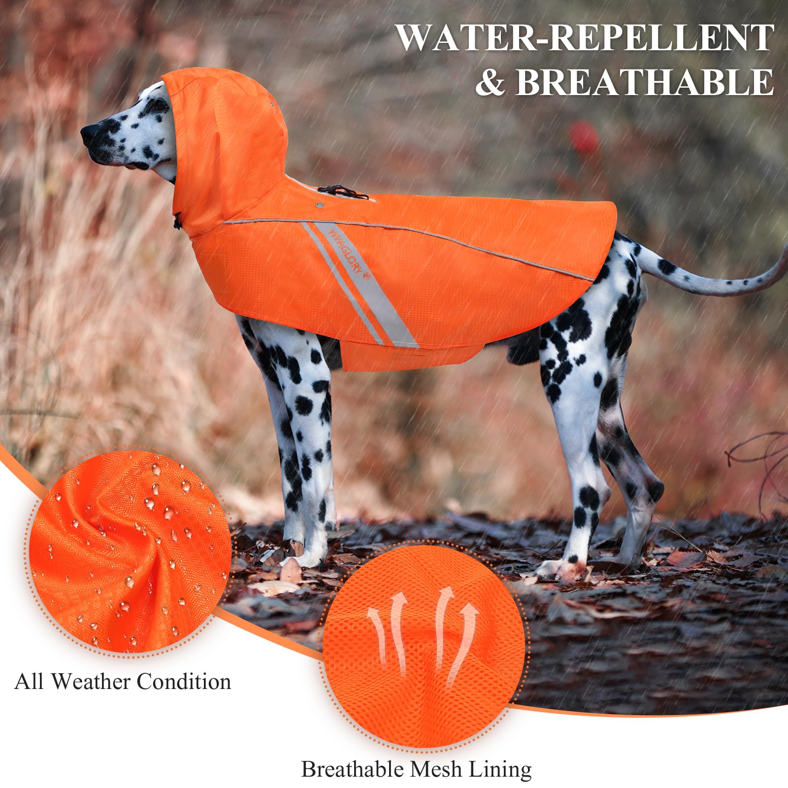 VIVAGLORY Wetoff Dog Raincoat, Rain Coat for Dog All Seasons Adventure Raincoat with Harness Hole & Hood - Image 2