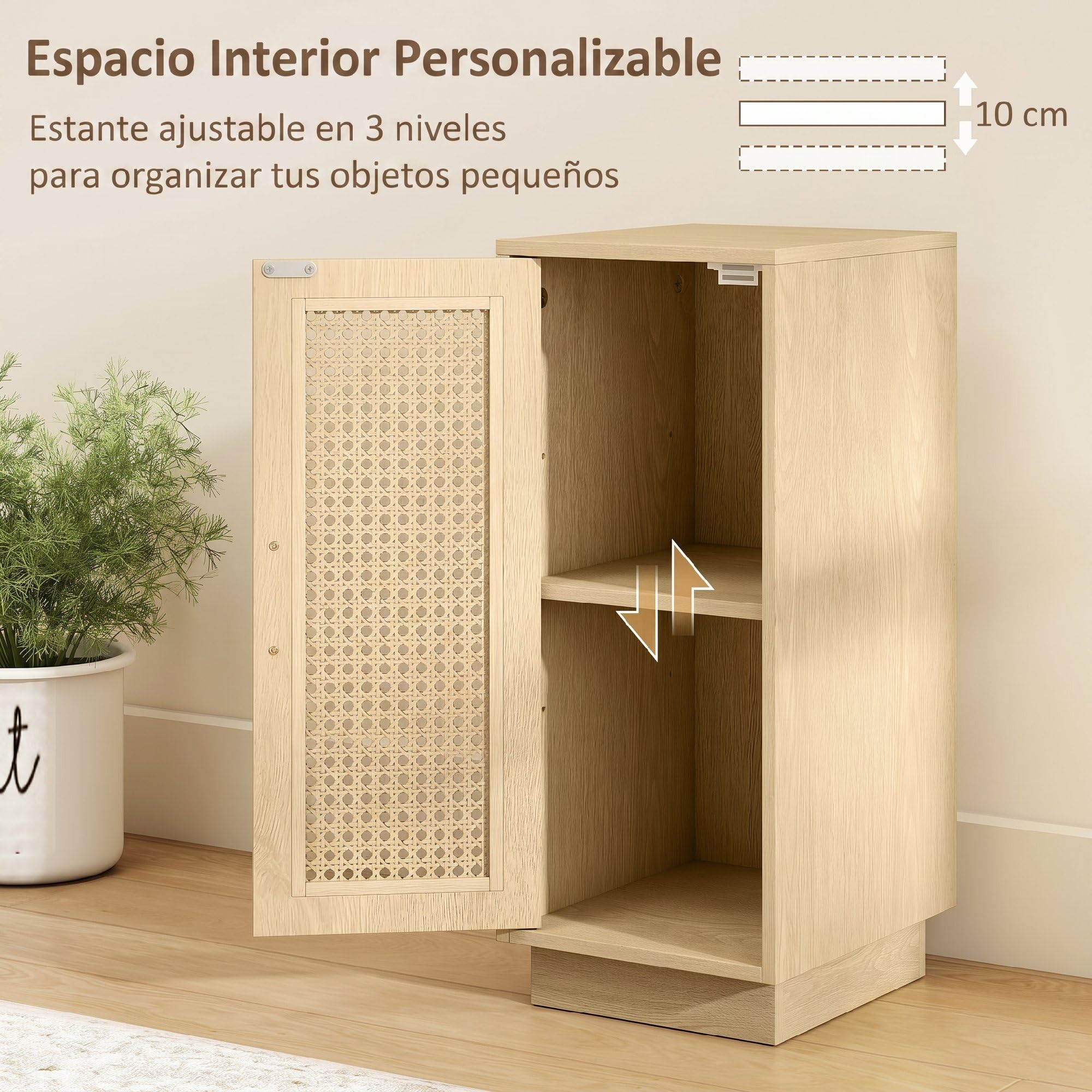 HOMCOM Conjunto de 2 Mesitas de Noche con Puerta de Ratán 25x30x60 cm