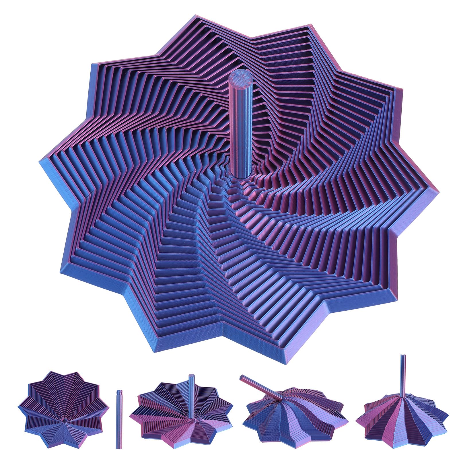 Hadnves 3D Printed Expanded Sensory Fidget Star Colorful Fractal Expanded Fidget Star Color-Changing Whirling Spiral Star Shaped with Handle for Adults Stress Relief Office Desk Decompression