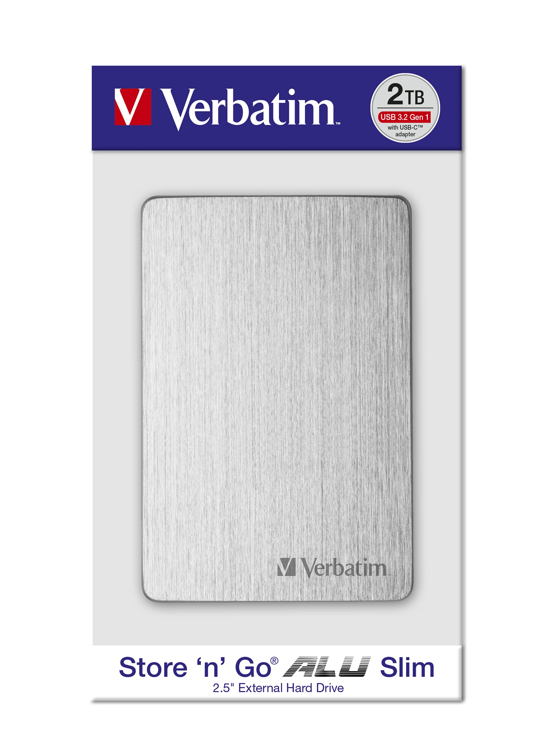 Verbatim Store 'n' Go Aluminium Slim I 2 to I Argent I Disque Dur Externe I USB 3.2 GEN 1 I Disque Dur Externe en Aluminium I pour Windows & Mac OS X I Disque Dur Portable I Disque Dur USB