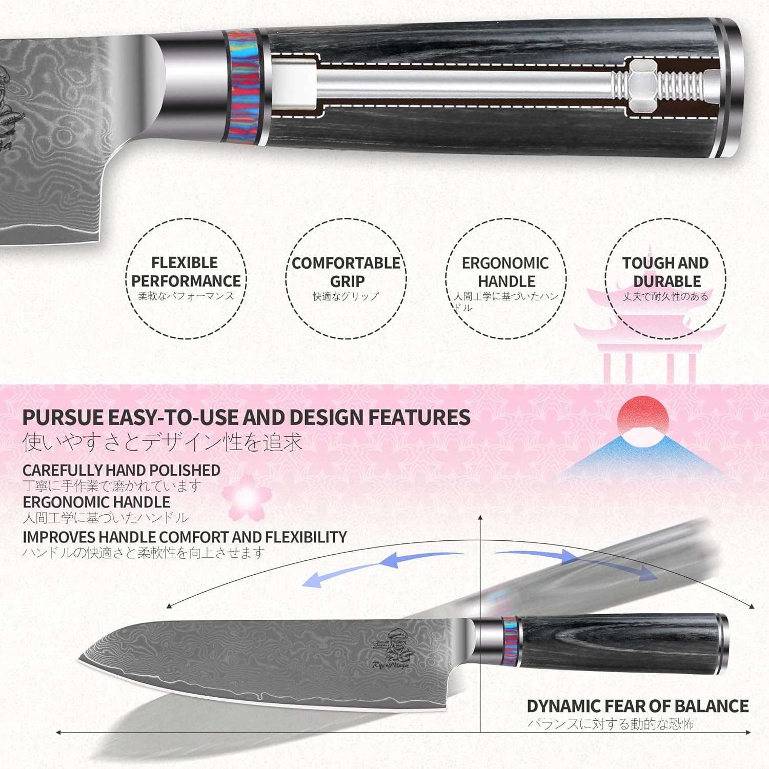 Damascus Chef Knife Japanese Steel Santoku Knife, Professional Damascus Steel Cooking Kitchen Knife with Gift Box for men and women (7inch Santoku knife)