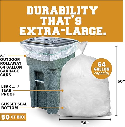 Miniatura 2 de Plasticplace Bolsas de basura transparentes y resistentes de 64-65 galones para Toter │ Bolsas de basura transparentes resistentes │ 50 x 60