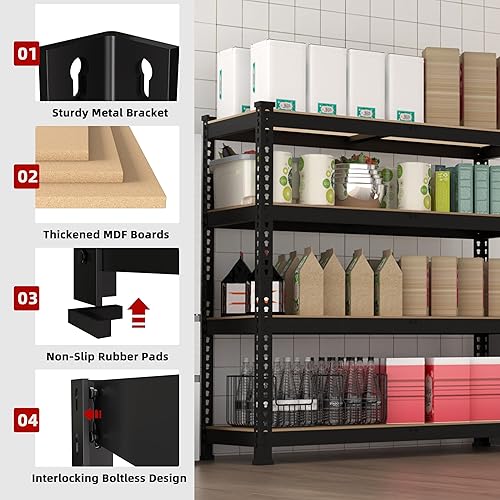 Miniatura 5 de Paquete de 2 estantes de almacenamiento ajustables de 36 pulgadas de ancho x 16 pulgadas de profundidad x 55 pulgadas de alto, 4 estantes