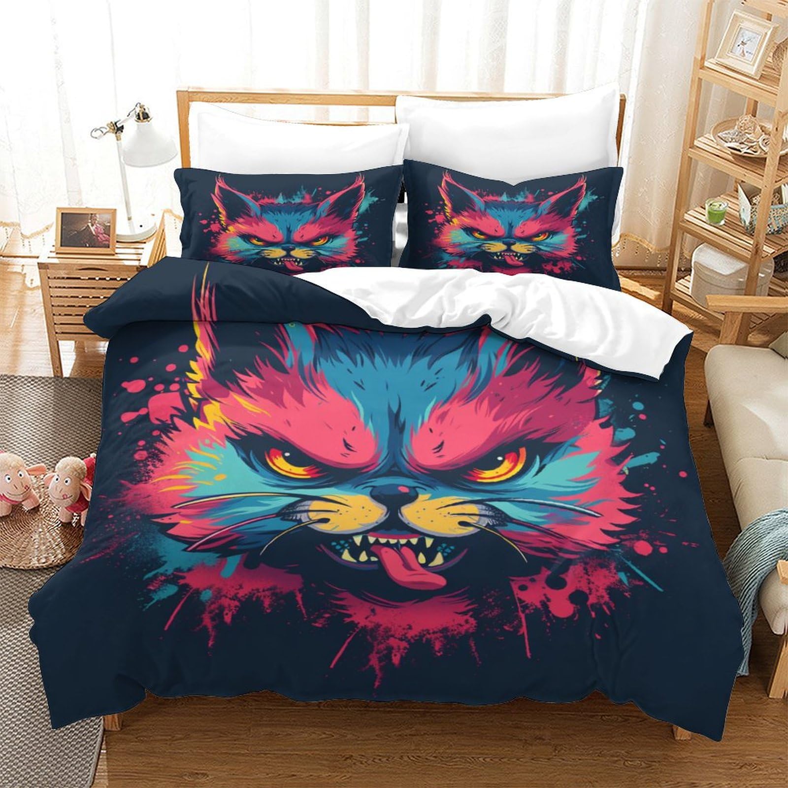 Housse de couette animaux 140x200 lavable facilement sans repassage