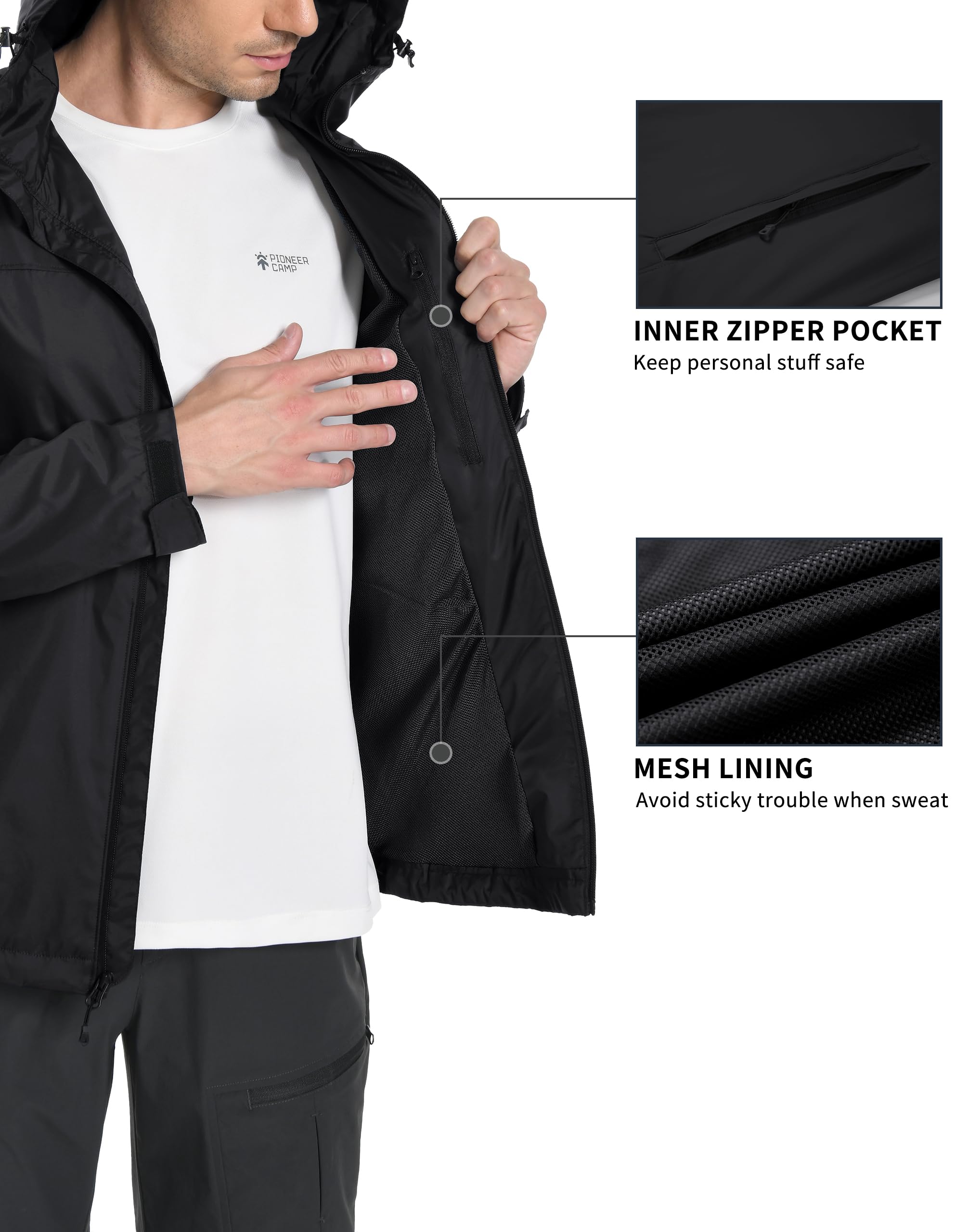 Pioneer Camp Herren Regenjacke Wasserdicht Atmungsaktiv Leichte Winddicht Windbreaker Packbare Outdoorjacke with Reißverschluss Taschen und Kapuze