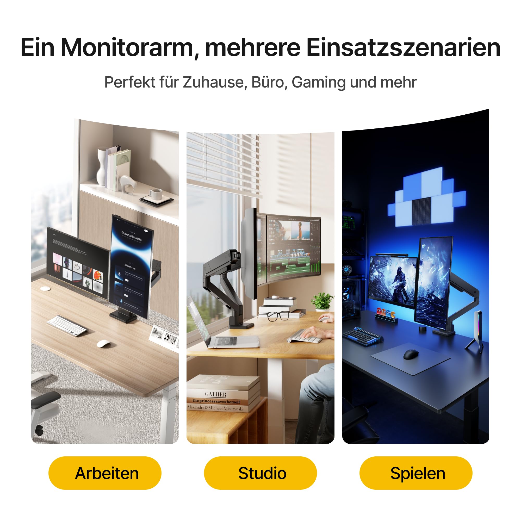 monTEK Monitor Halterung 2 Monitore für 35 34 32 27 24 22 19 17 Zoll | Hält 1-16 kg, VESA 75/100, Neigbar, Schwenkbar, Drehbar, Monitorständer, Schwarz