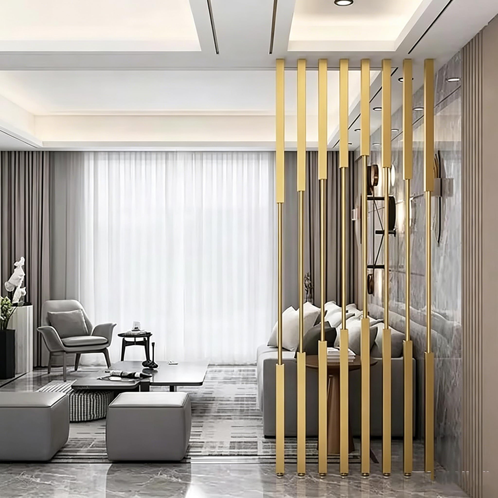 Room Divider, Wall Partition Room Divider Floor To Ceiling Slats,acoustic Wall Panels，Privacy Screen,Living Room Simple Modern Entrance Restaurant Office Decor Column(Size:140cm(4.5ft),Color:Gold)