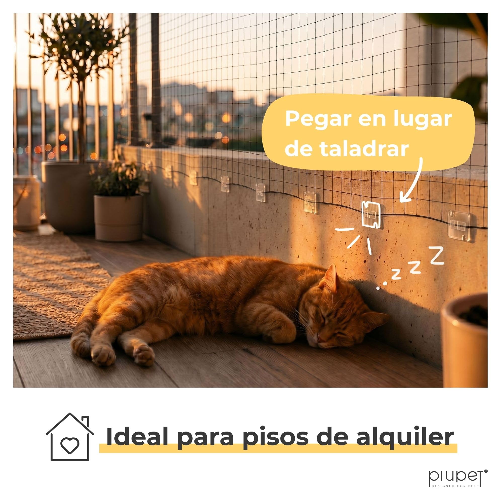 PiuPet® Juego Completo de Red para Gatos sin Necesidad de taladrar, 12 x 3 m (Negra) – Reforzada con Alambre, Incluye Ganchos Adhesivos y Adhesivo de Montaje para Balcones y Ventanas