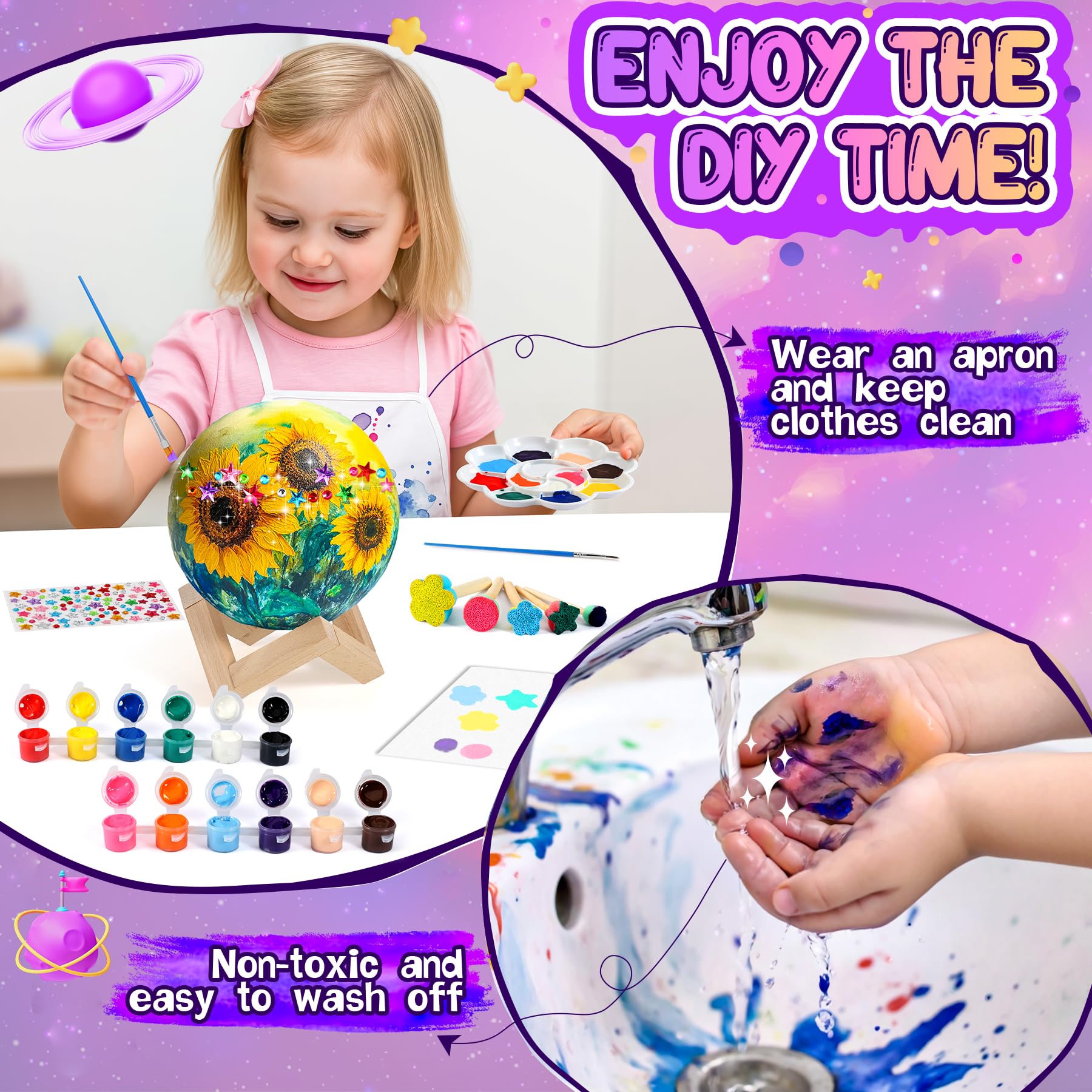 Pourbibi Kit Lampada Luna 3D Set Pittura, Lavoretti Creativi Bambini 6-11 Anni, Giochi e Luce Notturna per Pittura 3D, Set di artigianato regalo di compleanno per ragazze 6 7 8 9 10 11 12 anni