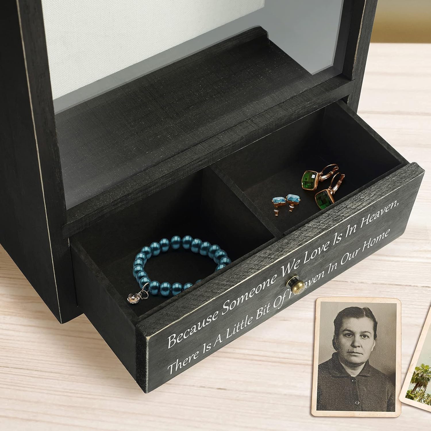 TJ.MOREE Memorial Gifts in Memory of Loved One Gifts Sympathy Gifts for Loss of Mother Father Remembrance Shadow Box - Because Someone We Love is in Heaven There is a Little Bit of Heaven in Our Home
