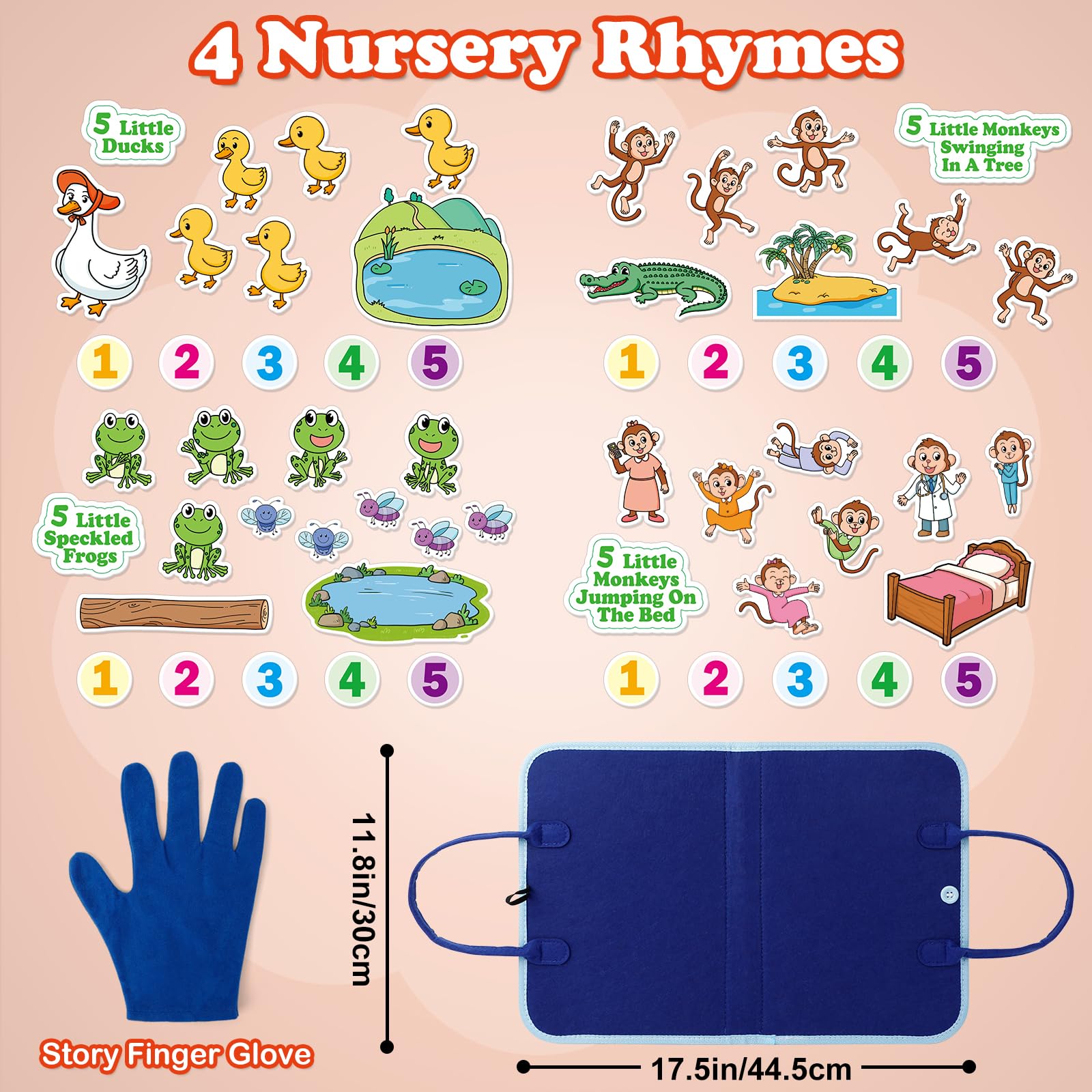 Aizweb Felt Board for Toddlers,Flannel Board Stories for Preschool Learning Activities,Kindergarten Classroom Must Haves,Five Little Monkeys,Five Little Ducks,Daycare Essentials