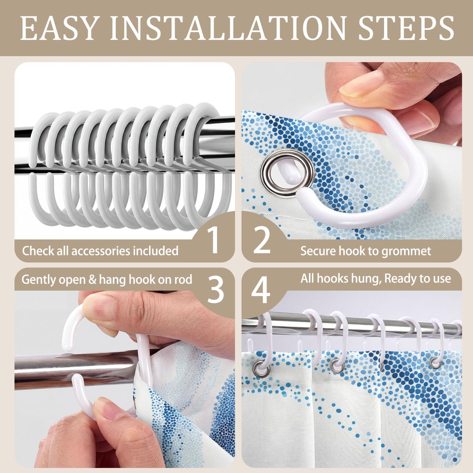 Rideau de Douche Moderne Minimaliste en Polyester imperméable et Lavable avec Crochets, 240 x 200 cm, Rideau de Salle de Bain Abstrait Frais Été Pois Fluide Vagues pour Salle de Bain