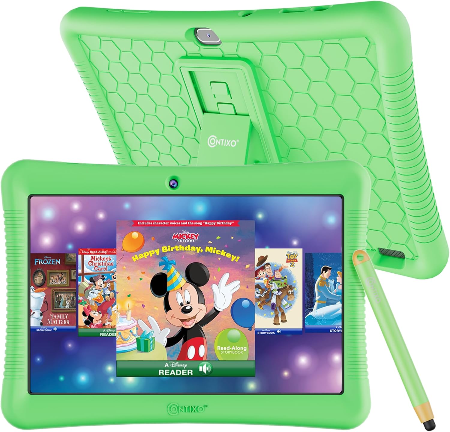 Contixo 10″ Android Kids Tablet 32GB, Includes 80+ Disney Storybooks & Stickers, Parental Controls, Kid-Proof Case with Kickstand & Stylus, (2024 Model) – Green Contixo 10″ Android Kids Tablet 32GB, Includes 80+ Disney Storybooks & Stickers, Parental Controls, Kid-Proof Case with Kickstand & Stylus, (2024 Model) – Green
