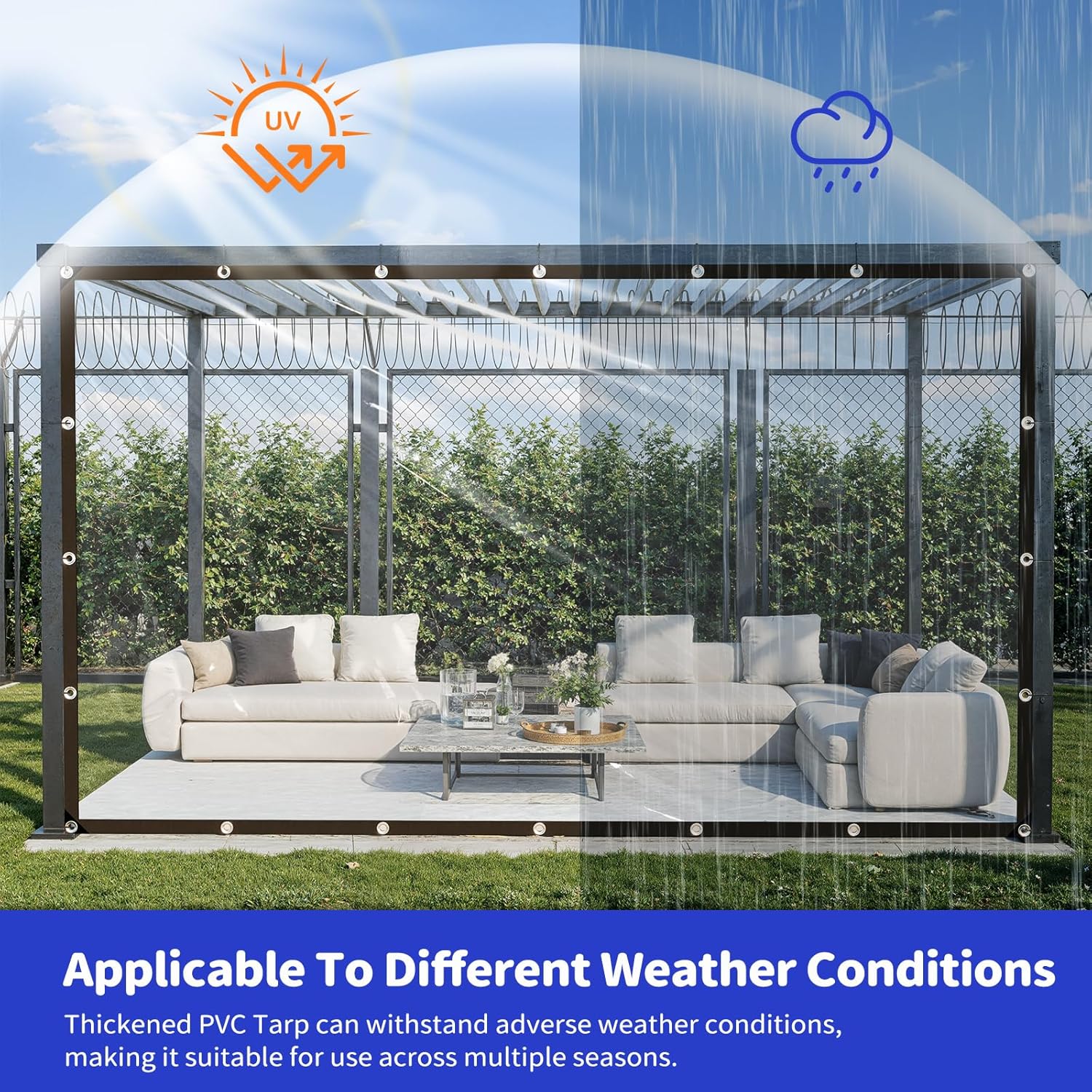 Waterproof Clear Tarp, 4x6FT Heavy Duty PVC Tarpaulin with Grommets Clear Vinyl Tarps for Outdoor Porches, Tear Resistant for Greenhouse Outdoor, Plant, Garden, Chicken Coop, Patio Roofs