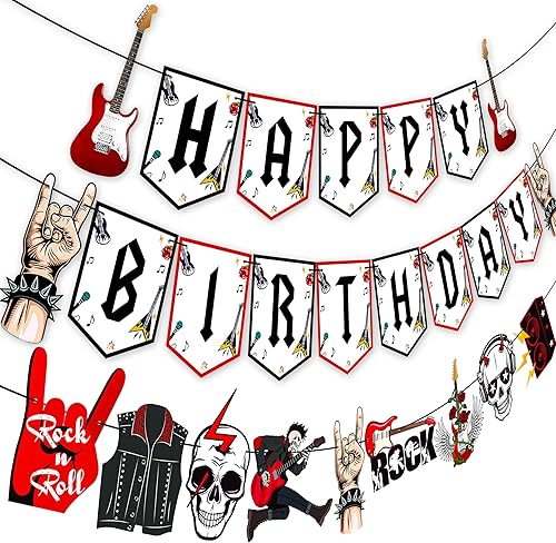 Cartel de cumpleaños de Rock and Roll, 3 unidades, pancartas de fiesta de música rock, decoración de fiesta de cumpleaños, pancartas colgantes