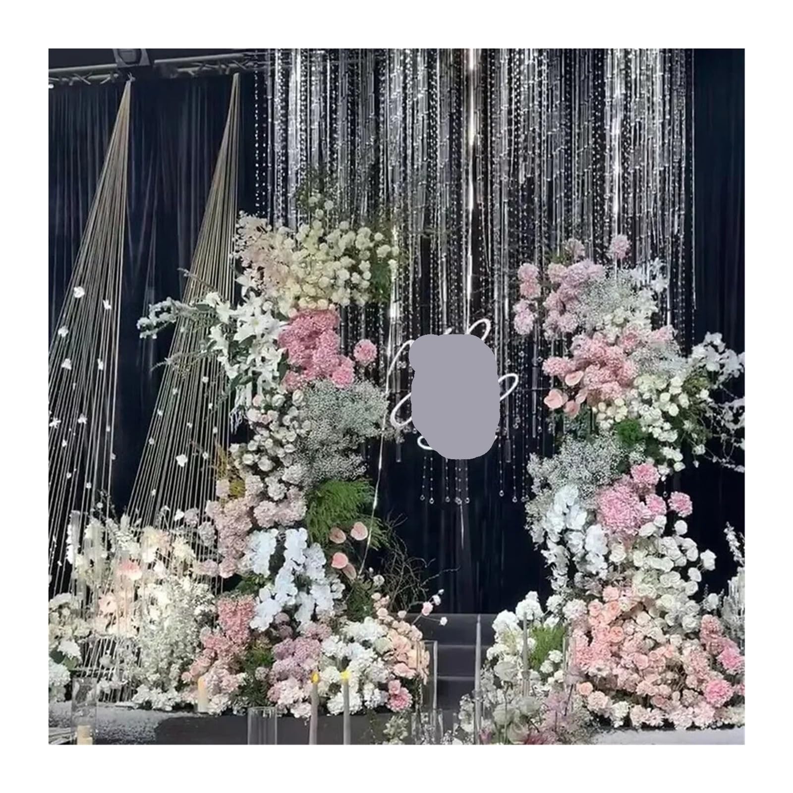 Cortina cuentas acrílicas for techo boda, escena cadena pétalos rosa