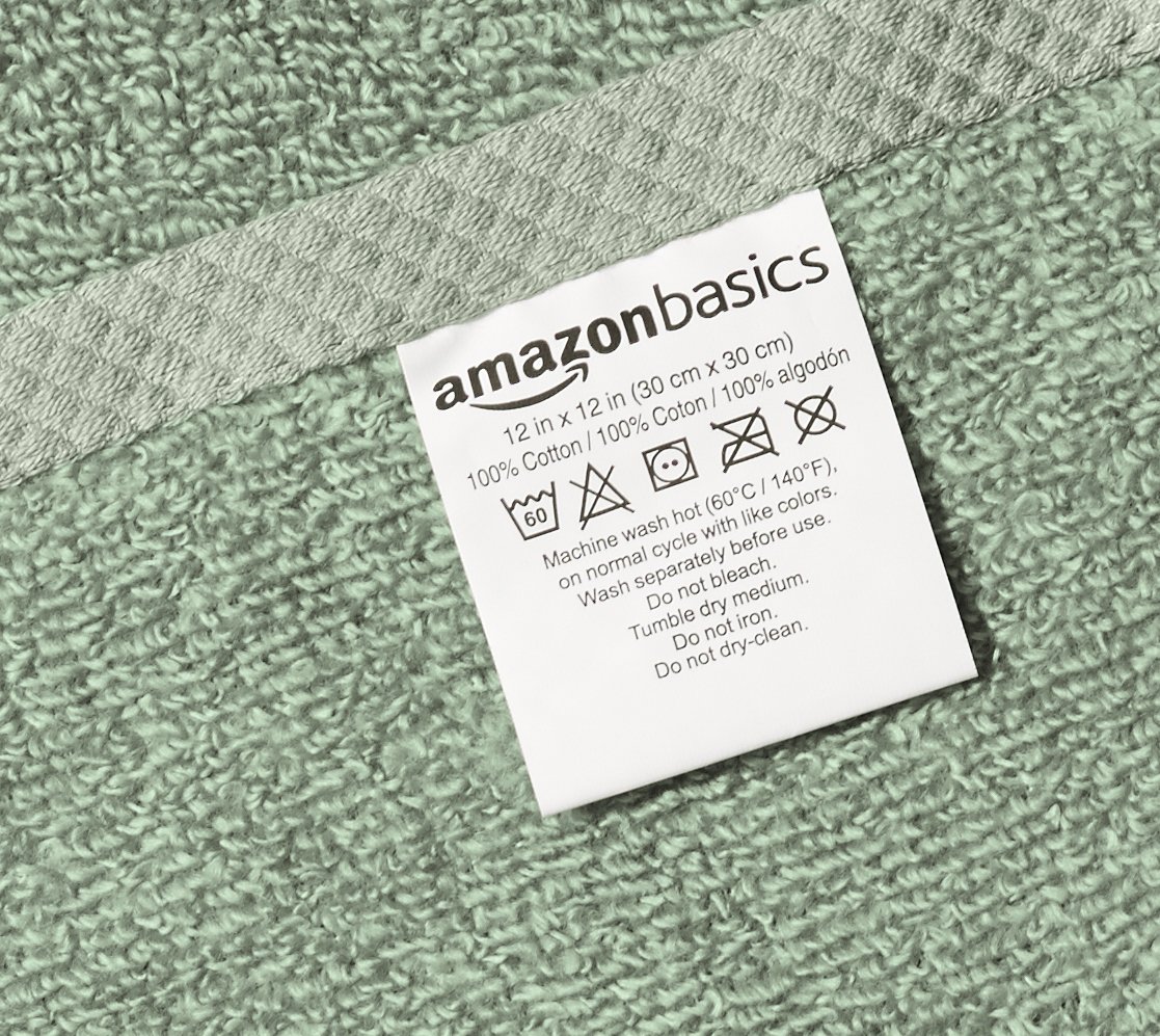 AmazonBasics Quick-Dry Face Towel - 100% Cotton - 400 GSM - Pack of 12, Seafoam Green 2
