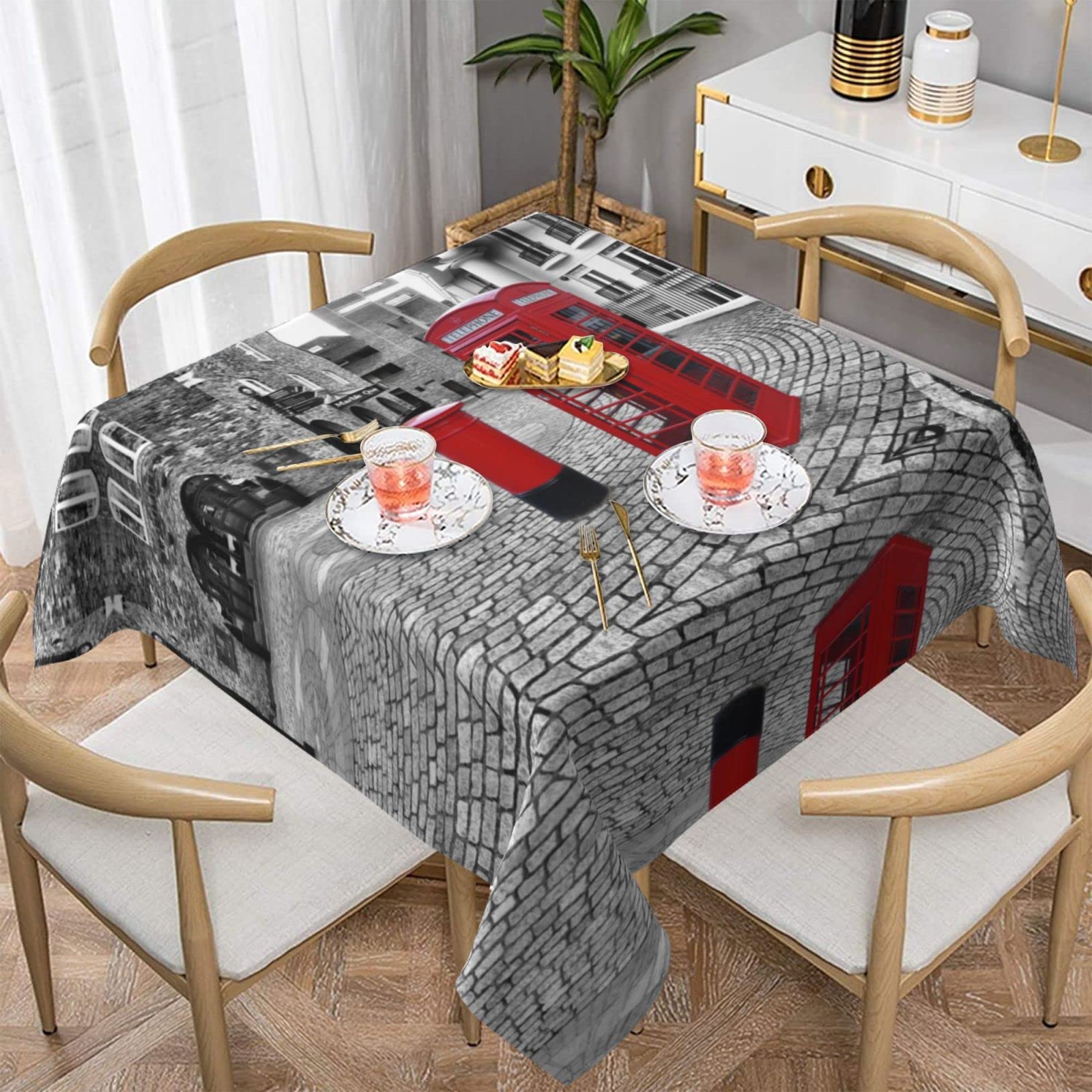 Nappe carrée rouge anti-tache cabine téléphonique pour protéger les tables de restaurant et fête