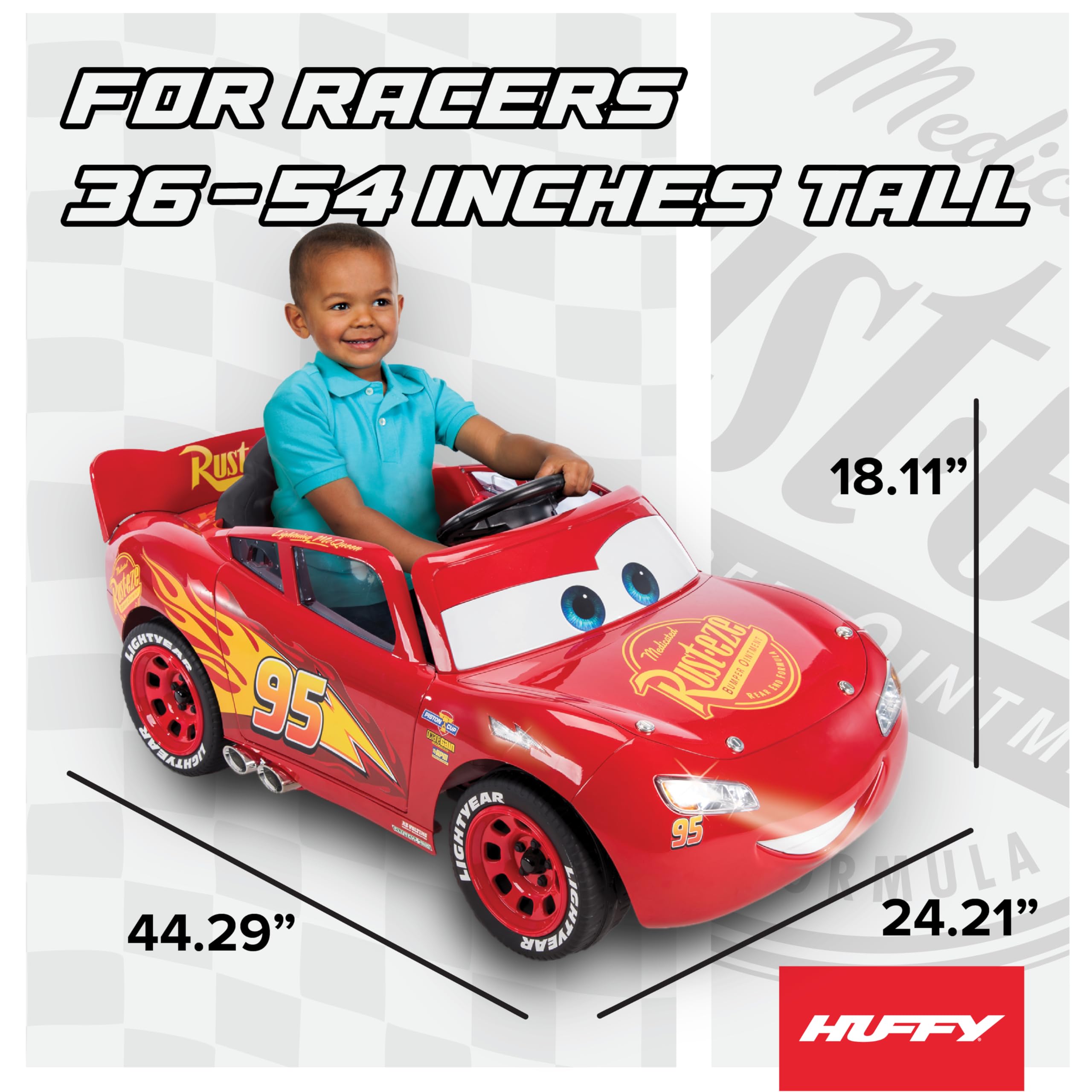 Huffy Lightning McQueen 6V Ride-On Toy Car with Headlights & Engine Sounds, Foot Pedal Drive, Up to 2.5 MPH, Ages 3–7