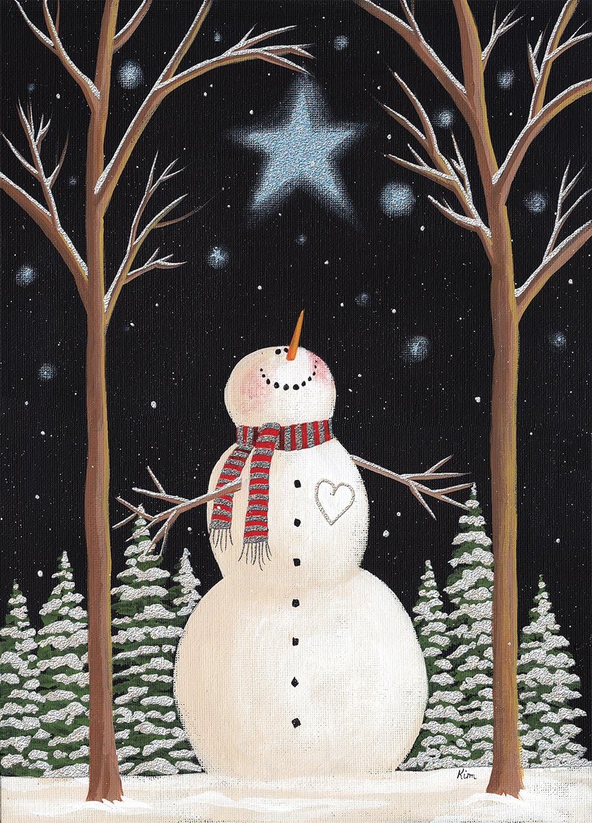 Performing Arts Premium Star Wish Snowman Christmas Cards Boxed Set - Pack Of 14 Snowy Night Holiday Greeting Cards With Envelopes - Full Color Inside And Glitter Embellished - Made In USA - Image 2