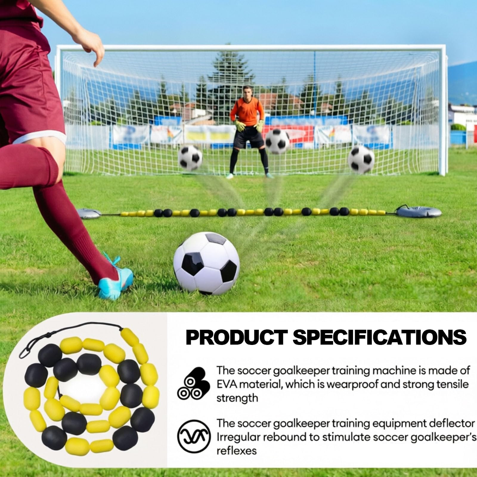 Deflector De Línea Única, Equipo De Entrenamiento para Porteros De Fútbol, ​​2,75 M, Múltiples Ángulos De Refracción Diferentes, con 2 Bolsas De Agua, para Entrenamiento De Reflejos Y Agilidad