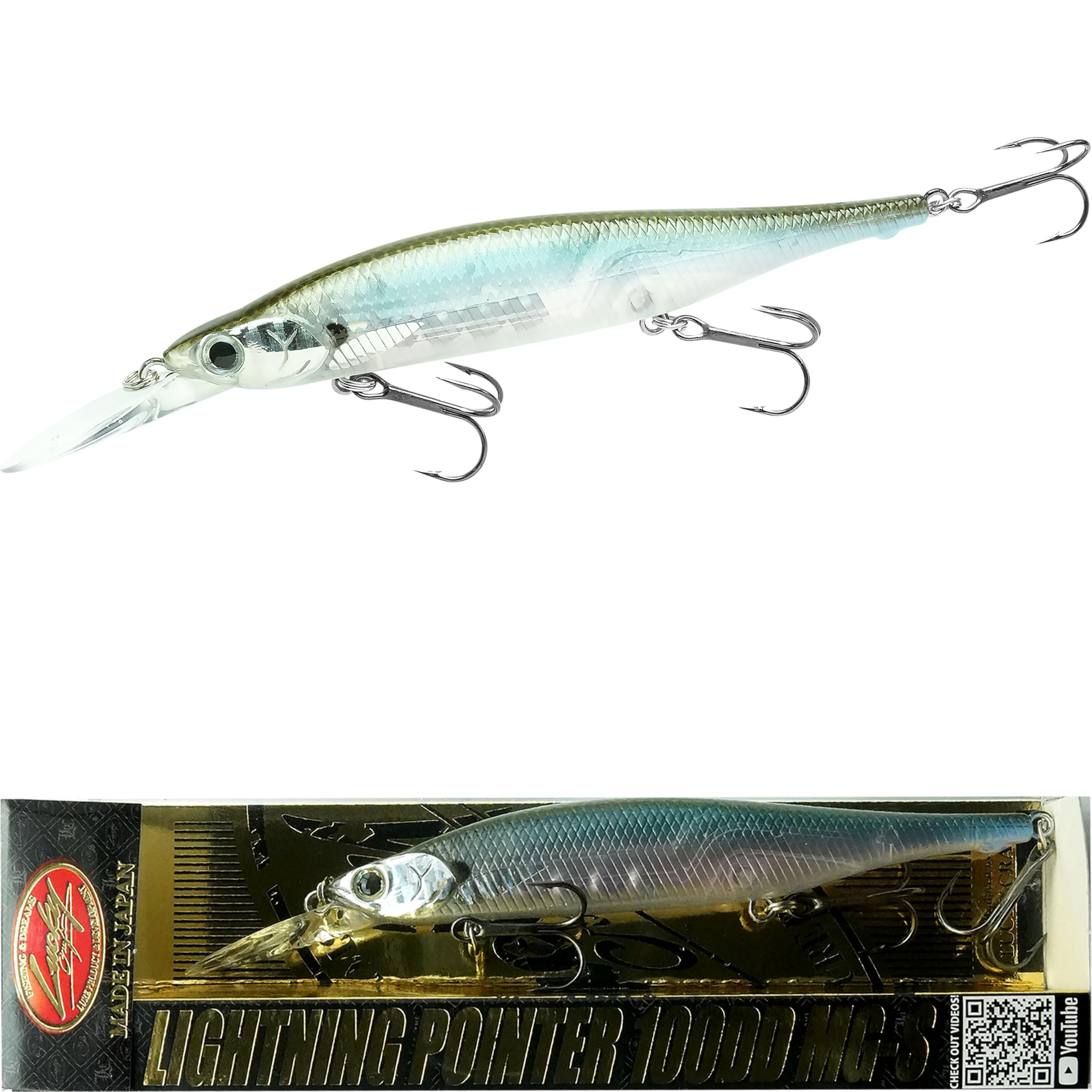 LUCKY CRAFT Lightning Pointer 100DD MG-S Fishing Lures, 4” Suspending Jerkbait Bass Lure, 15ft Depth Hard Bait, Freshwater Trout Lures, Premium