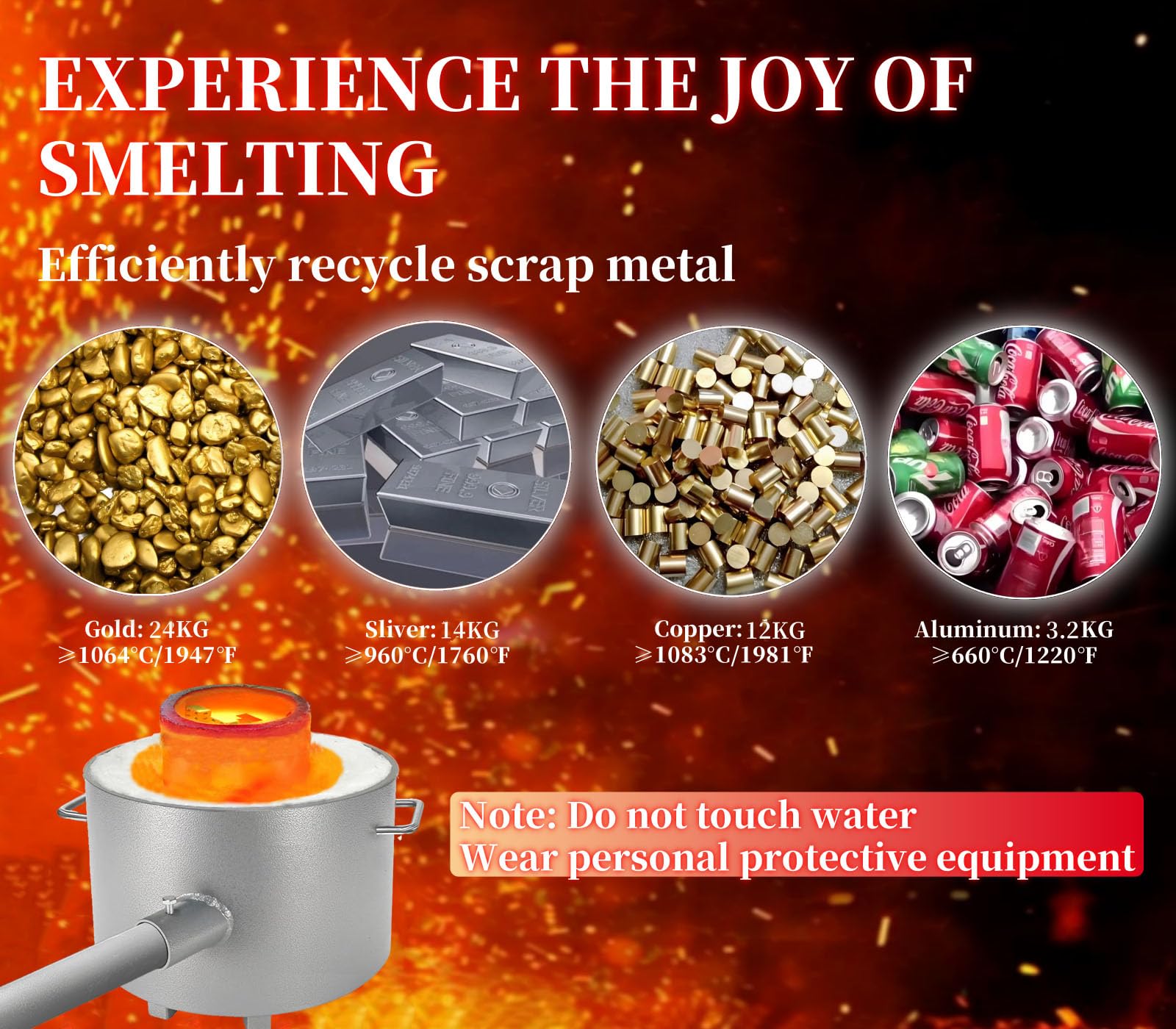 12KG Propan-Schmelzofen-Set, Große Kapazität und Verbesserte Sicherere Brennofen Gießerei Ofen Schmelzen Gold Silber Kupfer Aluminium Metall Recycling für Schmuck Herstellung und Metallgießen
