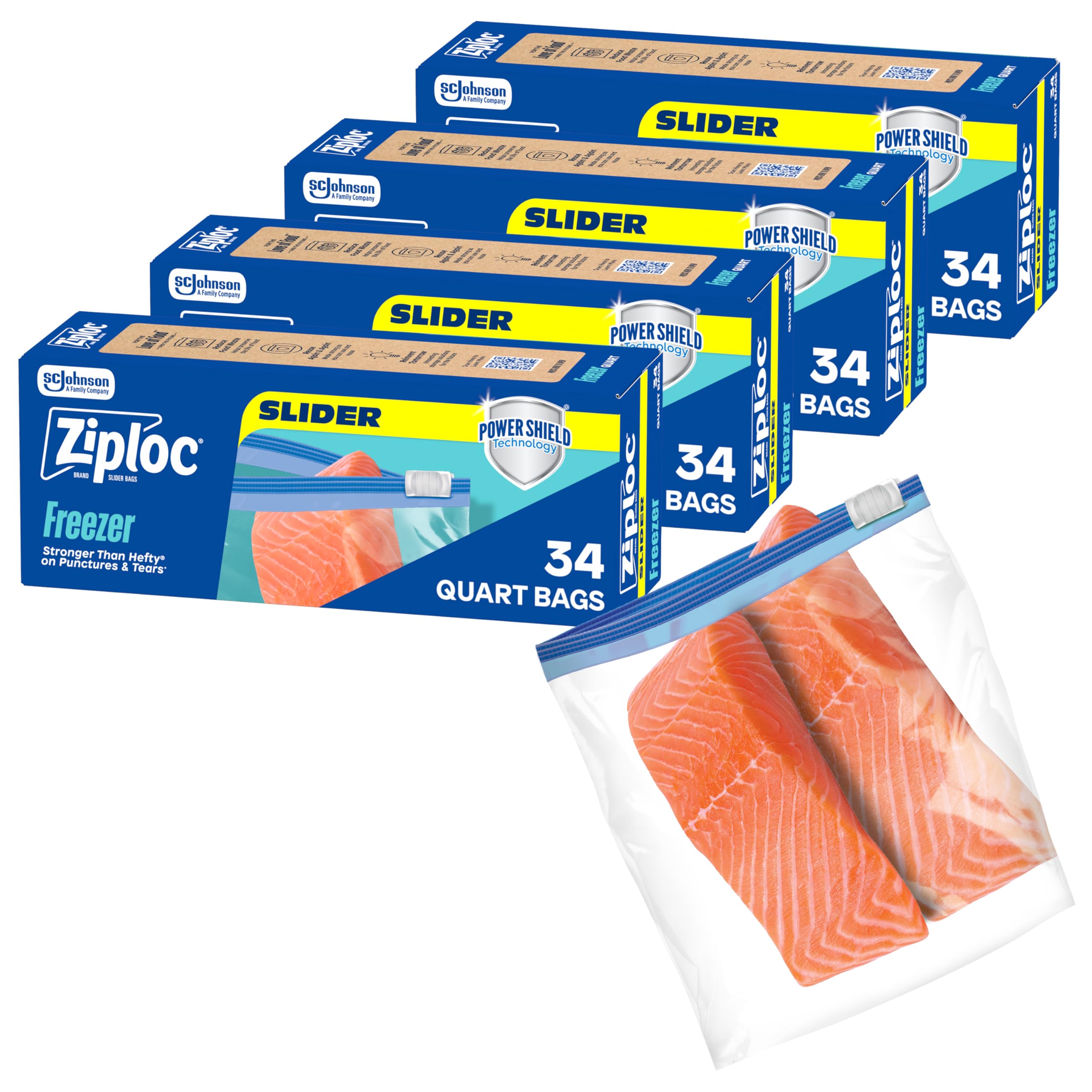 Ziploc Freezer Bags with Slider and Power Shield Technology.
