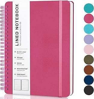 ABERLLS Deeppink Lined Spiral Journal Notebook, 160 Pages, 85.7in A5, for Work, School, Women, Men - College Ruled, Hardcover Leather Journal