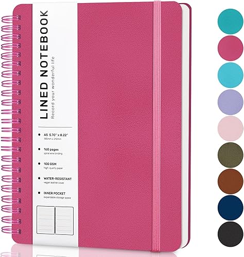 Miniatura 12 de Cuaderno de diario forrado en espiral, cuaderno A4 de cuero de tapa dura para el trabajo, 8.5 x 11 pulgadas, cuadernos de papel grueso de 100 GSM