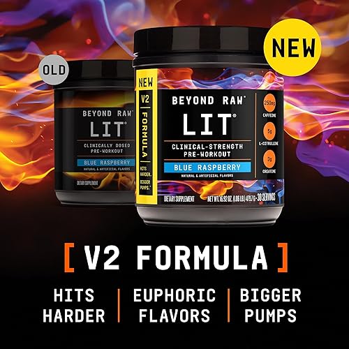 Vista 60 de BEYOND RAW LIT V2 - Polvo de entrenamiento de fuerza clínica, golpea más fuerte, bombas más grandes, cafeína, L-citrulina, creatina, manzana
