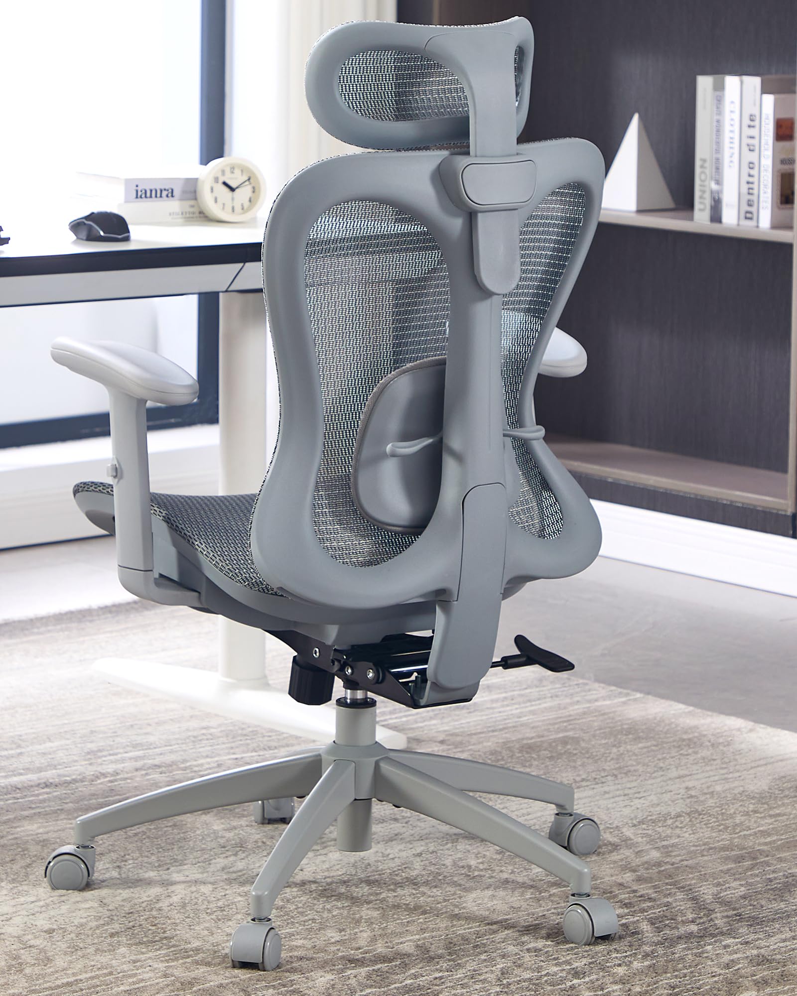 Ergonomic Office Desk Chair, Comfortable Computer Gaming Chair, Breathable Mesh Back & Seat, Adjustable Armrest & Headrest, Lumbar Support, Butterfly Design for Home Office (Gray)