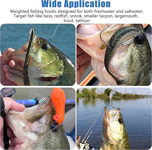 Miniatura 7 de Ganchos con peso para plástico suave, 30 ganchos para agua salada para agua salada, ganchos extra anchos, ganchos de gusano sin malezas, gancho de