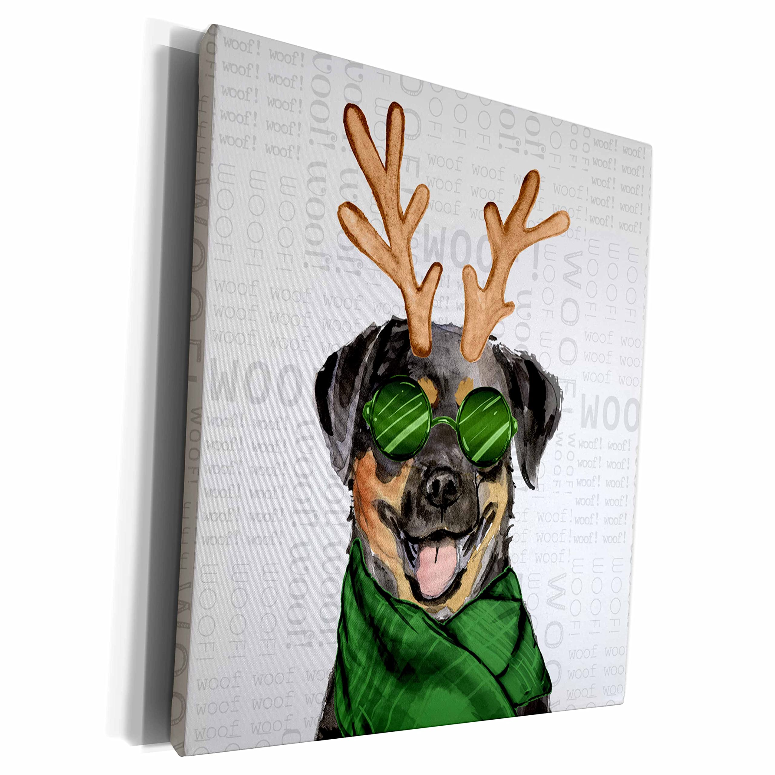 3dRoseRottweiler in Antlers Sunglasses and a Winter Scarf... - Museum Grade Canvas Wrap (cw_351734)