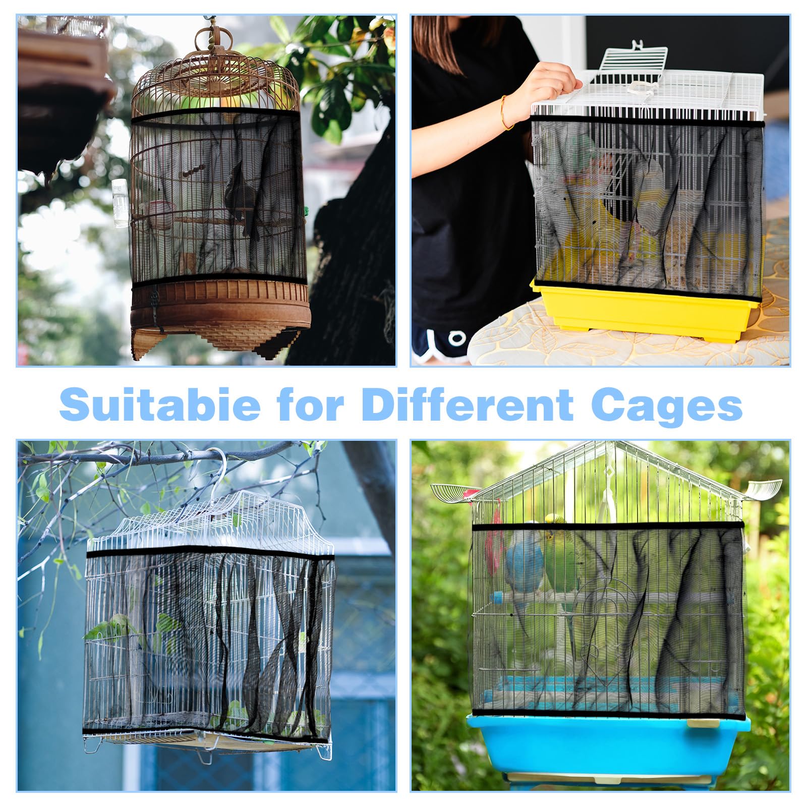 Josojoou Large Bird Cage Seed Catcher 31 x 118 inches Adjustable Soft Airy Skirt Guard Birdcage Nylon Mesh Net, Birdcage Cover Skirt Seed Guard for Parrot Parakeet Macaw Round Square Cages - image 3