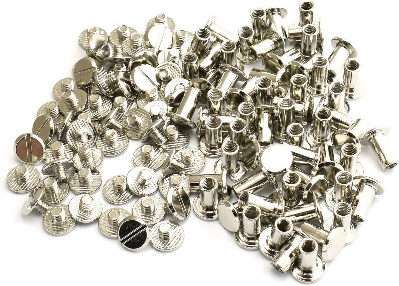60 Sets Silvery Chicago Screws Assorted Kit 1/4 3/8 1/2 Inches Screw Posts Metal Accessories Nail Rivet Chicago Button for DIY Leather Decoration Bookbinding Round Flat Head Stud Screw