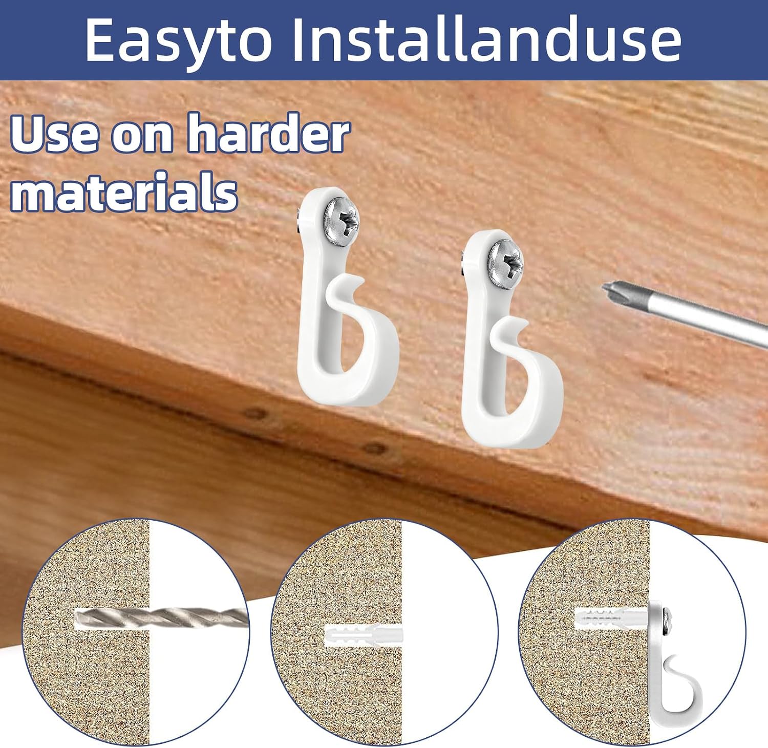 30 Packs White Q Hanger Hooks for Outdoor String Lights, Christmas Light Hooks with Screws and Plastic Anchors, Light Hooks Clips for String Lamp, Wire, Plants Pot, Wind Chimes (White)
