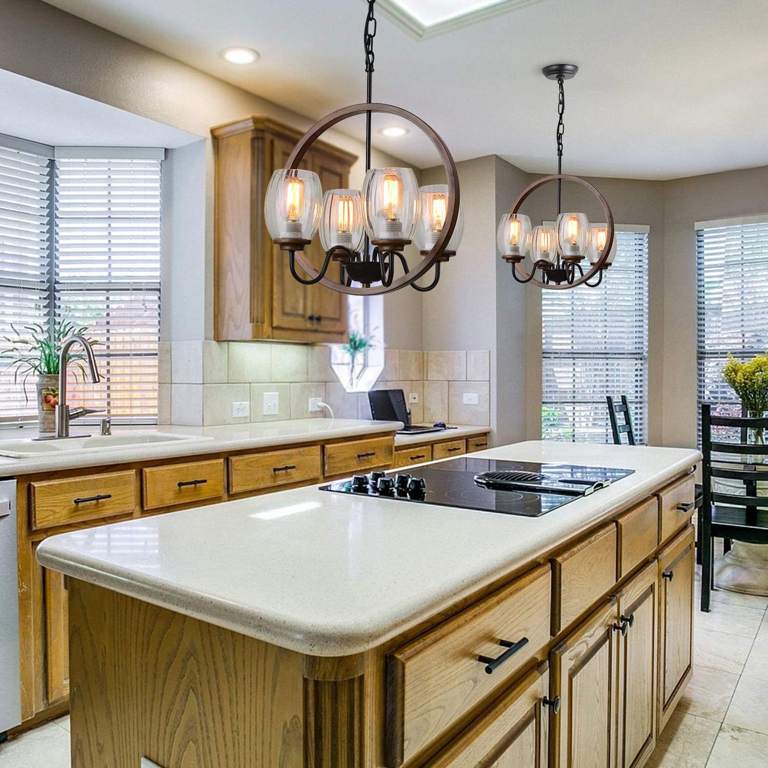 Flаѕh Sаlе Giluta Industrial Metal Chandelier Island Pendant Lighting Kitchen Light Fixture Elegant Style Hanging Ceiling Light 4 Lights for Bedroom Dinning Room Loft Foyer with 4 Glass Shades