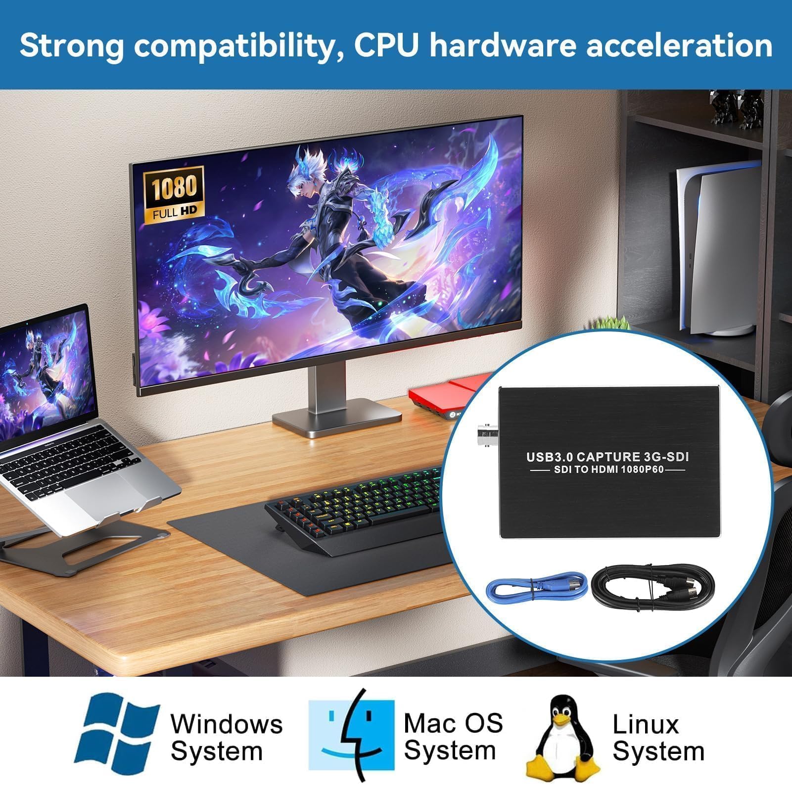 3G-SDI zu USB 3.0 Videoaufnahmekarte, HDMI SDI Aufnahmekarte SDI Aufnahmekarte Videoaufnahmegerät 1080p USB-Videoaufnahmekarte SDI HDMI Video Audio Aufnahme