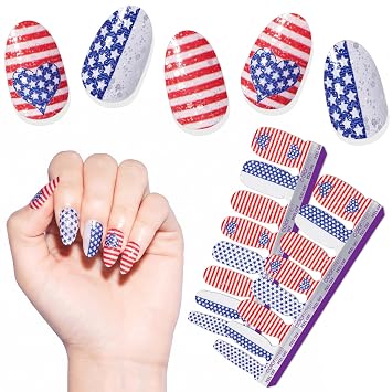Color Street - All American - Red White Blue Stars Hearts Stripes Design, Patriotic Collection, Nail Polish Strips - 16 Double-Ended Strips