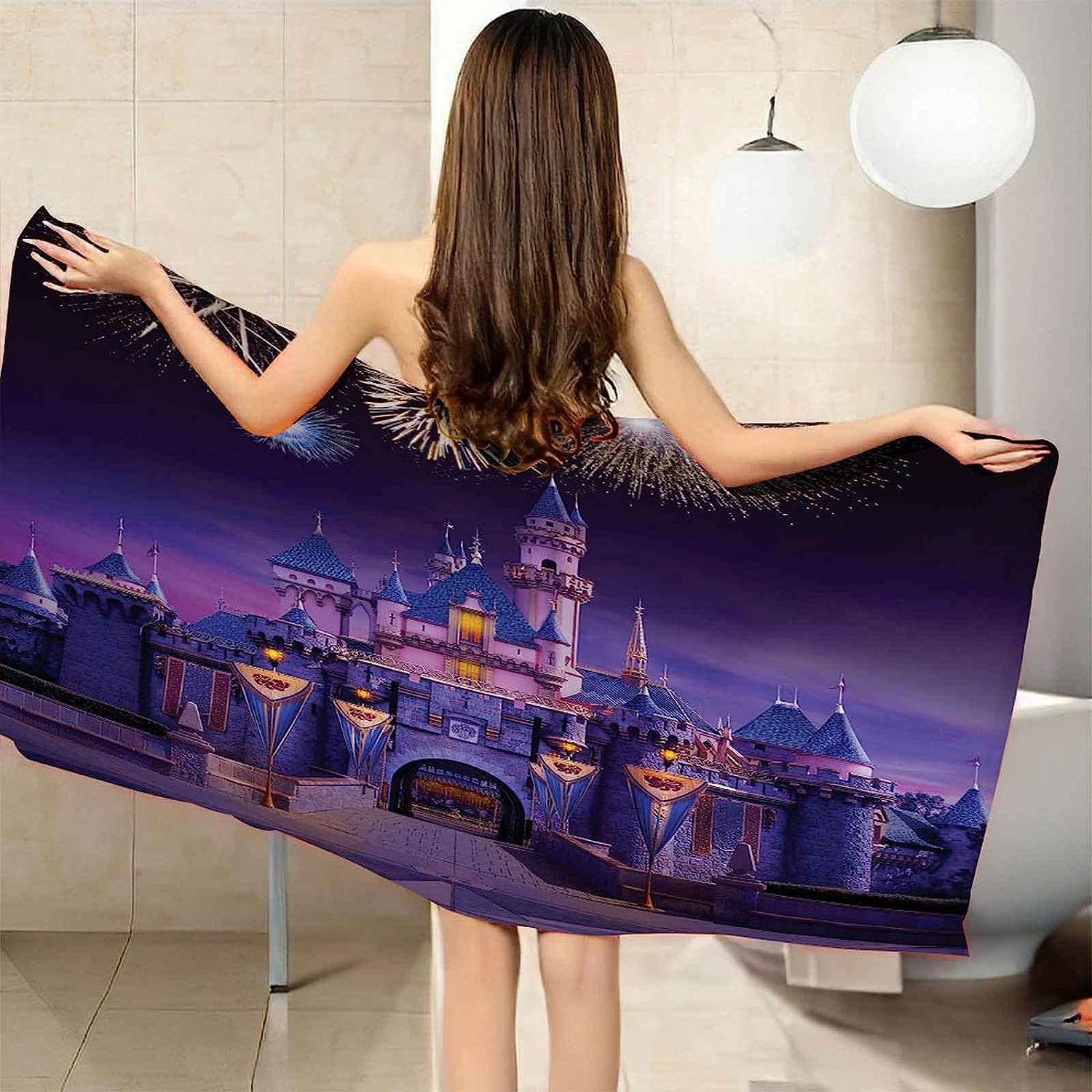Serviette De Plage 3D, Séchage Rapide Microfibre Serviette De Bain, Beau Château De Rêve Serviettes De Plage XXL 150 X 200 Cm, Voyages, Camping, Vacances, Femme Homme Enfant Drap De Plage -6Q7T