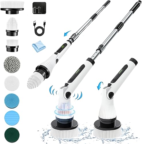 Miniatura 1 de Cepillo eléctrico giratorio 2024, cepillo de limpieza inalámbrico con 8 cabezales de cepillo reemplazables, 2 velocidades ajustables y 3 mango de