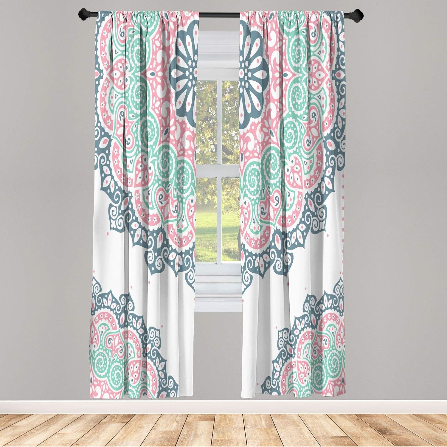 Ambesonne Oriental Window Curtains, Soft Colored Mandala South Culture Inspired Floral Image, Lightweight Decorative 2-Panel Set & Rod Pocket, Pair of - 28" x 84", Pale Purpleblue