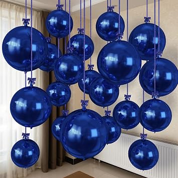 Togvu Navy Blue Round Foil Balloons, 12PCS Different Sizes 4D Metallic Balloon Large Navy Sphere Mirror Ball Balloons for Prom Graduation New Year Birthday Party Ceiling Decorations Supplies