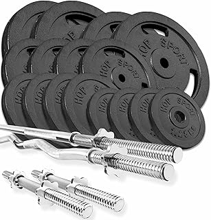 Hop-Sport GUSS Hantelset 116 kg, 1x Langhantel, 1x SZ Stange & 2X Kurzhantel inkl. 16 Hantelscheiben 2x20kg/2x10kg/4x5kg/4...